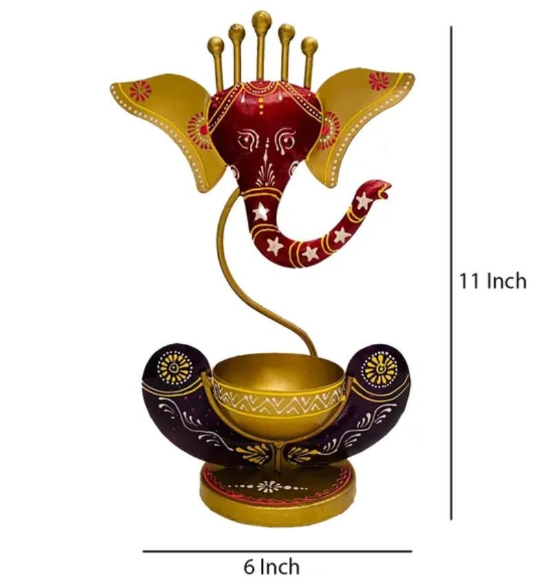 Intricately Crafted Ganesha with Tealight Candle Holder – Metal Spiritual Showpiece for Home Décor & Gifting | SFYKART
