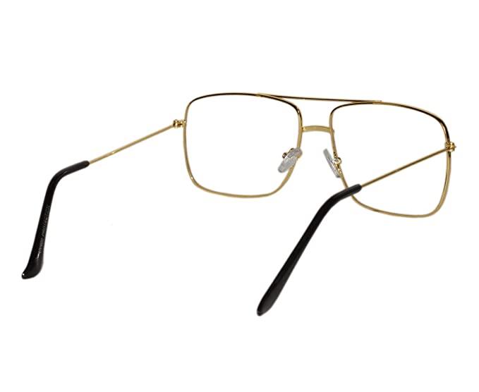 Unisex Clear Golden Retro Square Sunglasses – Stylish Metal Frame with Clear Glass Lens Casual Eyewear | SFYKART