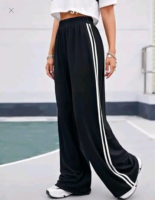 Women’s High Waist Wide-Leg Jogger Pant – Black Lycra Blend with White Side Stripes | SFYKART
