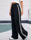 Women’s High Waist Wide-Leg Jogger Pant – Black Lycra Blend with White Side Stripes | SFYKART