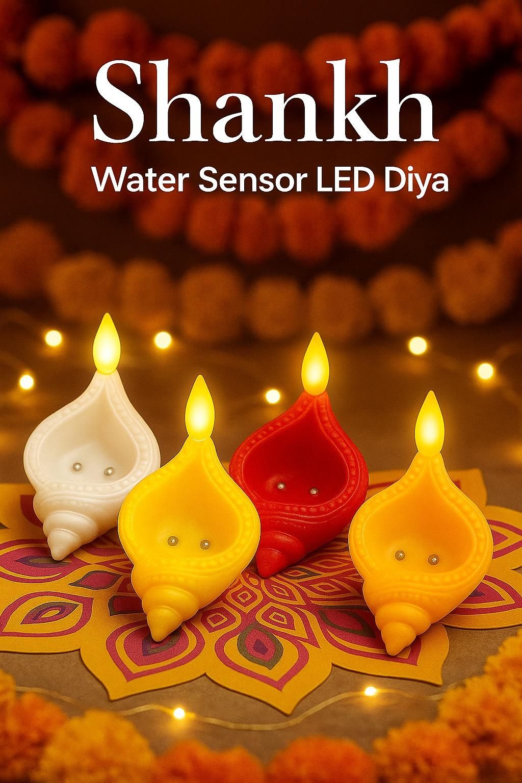 Shankh Water Sensor LED Diya – Eco-Friendly Electric Diya with Warm Ambient Lights for Home Décor & Festival Decoration | SFYKART