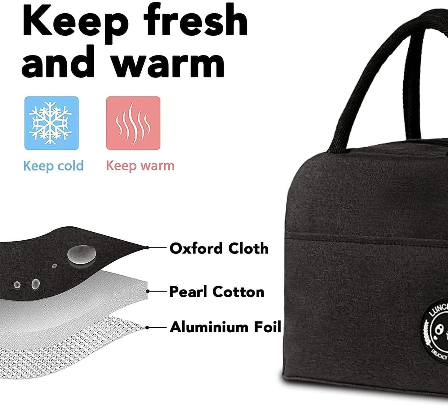 Insulated Portable & Reusable Lunch Bag – Leak Proof Hot & Cold Food Storage for Office, College, Picnic & School (Black) | SFYKART