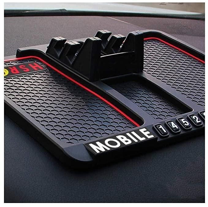 HSR Car Accessories Multifunction Phone & GPS Holder – Anti-Slip Silicone Pad Dashboard Mobile Stand with Parking Number Display | SFYKART
