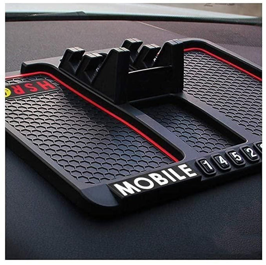 HSR Car Accessories Multifunction Phone & GPS Holder – Anti-Slip Silicone Pad Dashboard Mobile Stand with Parking Number Display | SFYKART