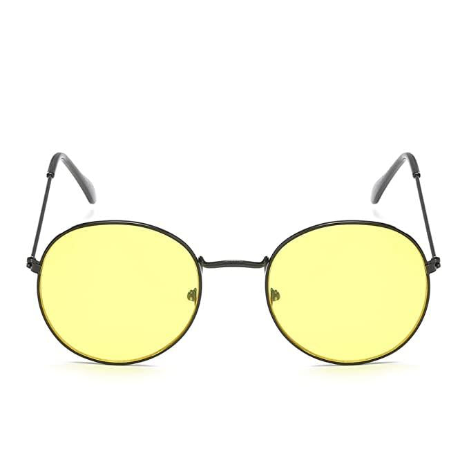 Unisex Yellow Black Round Sunglasses – Metal Frame, Stylish Glass Lens Casual Eyewear | SFYKART