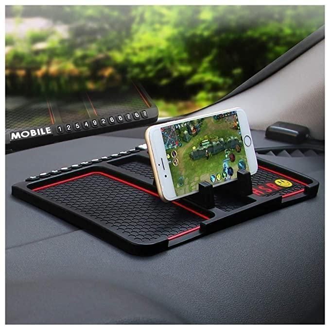 HSR Car Accessories Multifunction Phone & GPS Holder – Anti-Slip Silicone Pad Dashboard Mobile Stand with Parking Number Display | SFYKART