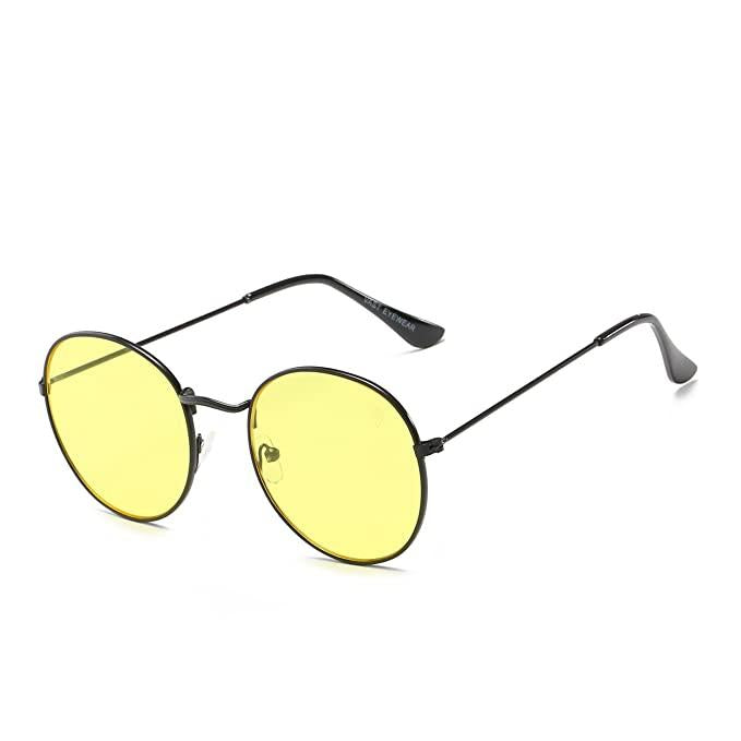 Unisex Yellow Black Round Sunglasses – Metal Frame, Stylish Glass Lens Casual Eyewear | SFYKART