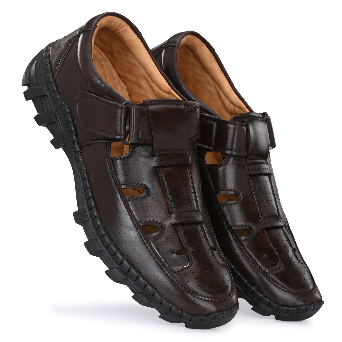 Brown Roman Sandals for Men – Faux Leather Casual Slip-On Footwear, Comfortable & Stylish Outdoor Sandals (UK 6-10)