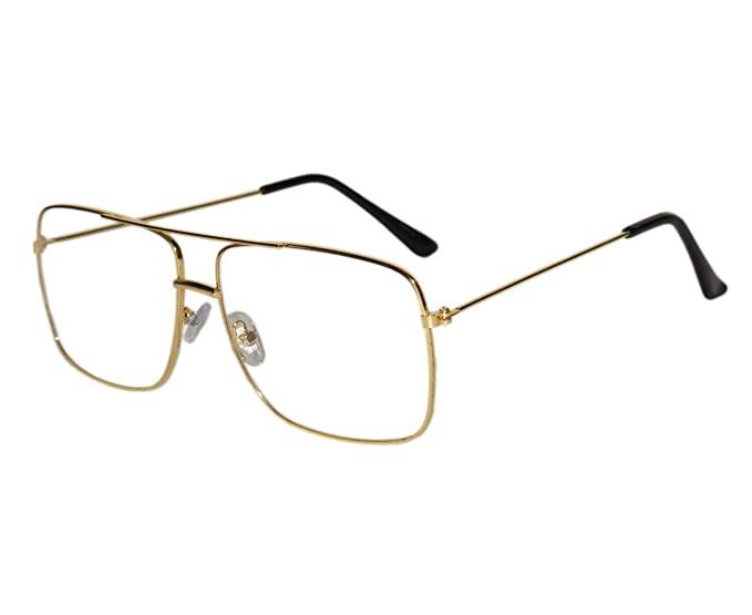 Unisex Clear Golden Retro Square Sunglasses – Stylish Metal Frame with Clear Glass Lens Casual Eyewear | SFYKART