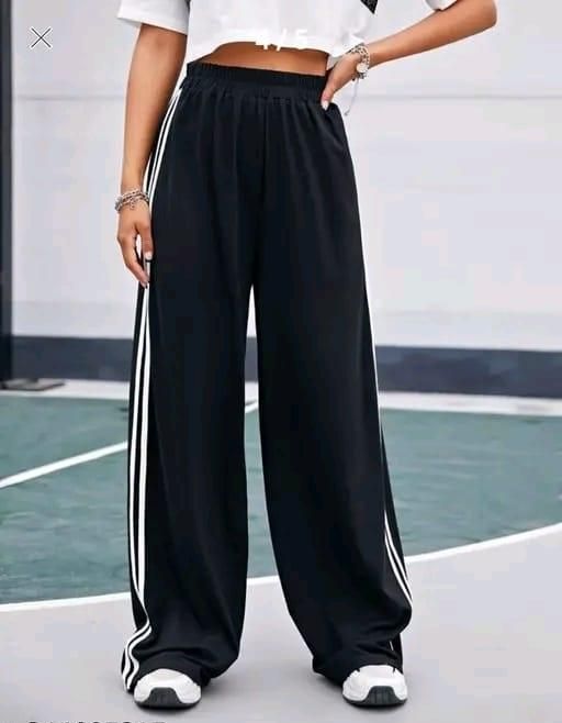 Women’s High Waist Wide-Leg Jogger Pant – Black Lycra Blend with White Side Stripes | SFYKART