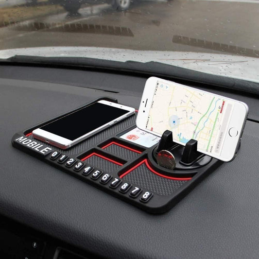 HSR Car Accessories Multifunction Phone & GPS Holder – Anti-Slip Silicone Pad Dashboard Mobile Stand with Parking Number Display | SFYKART