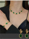 Oval Green Crystal Pendant Necklace Set with Bracelet – Gold Plated Stainless Steel Jewellery for Women | SFYKART
