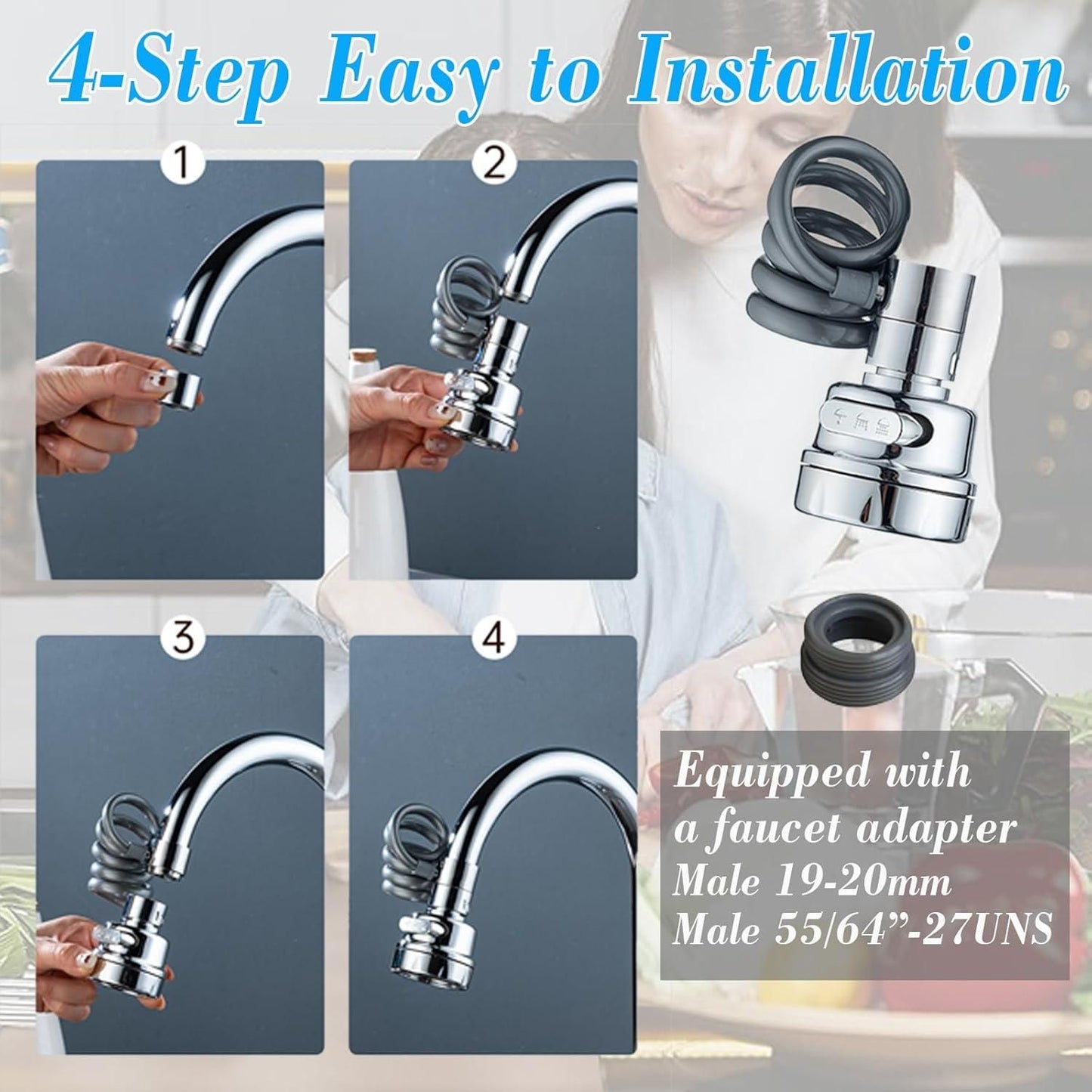Sink Sprayer Attachment for Faucet – 360° Rotating ABS Water Saving Tap Nozzle (Silver) | SFYKART