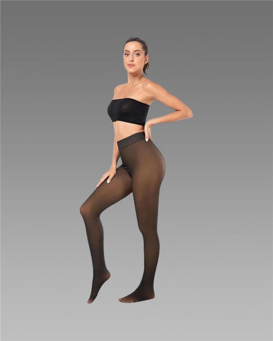 Thermal Thick Pantyhose Leggings – Woolen Retro Style Warm Leggings with Drawstring Closure (Black) | SFYKART