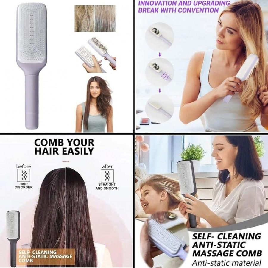 Self-Cleaning Anti-Static Massage Comb – Detangling Hair Brush for Adults & Kids | SFYKART