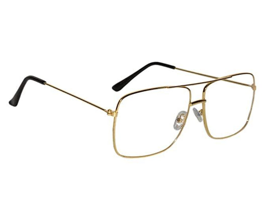 Unisex Clear Golden Retro Square Sunglasses – Stylish Metal Frame with Clear Glass Lens Casual Eyewear | SFYKART