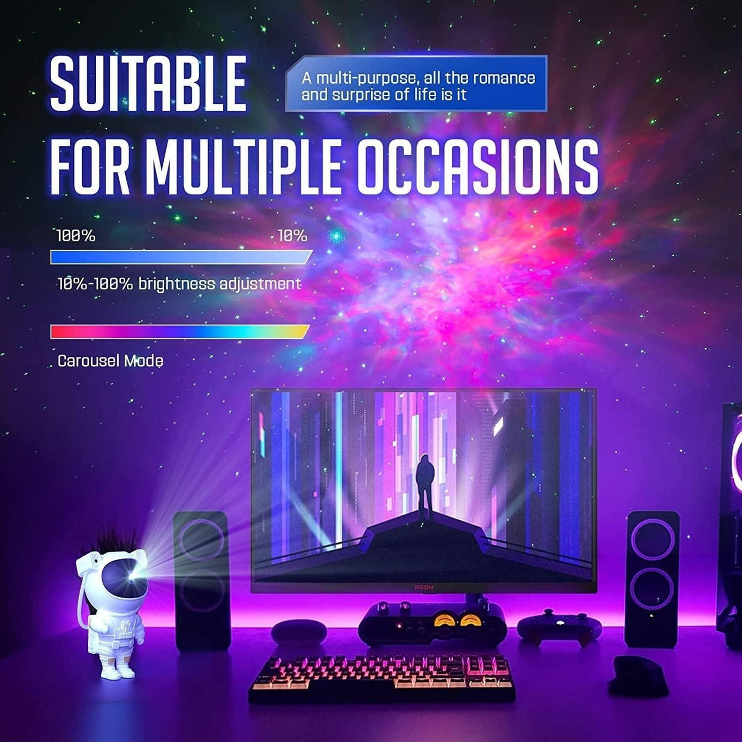Astronaut Galaxy Projector Night Light – 360° Rotating Nebula Star Lamp with Remote Control, Timer & Adjustable Head – Space Projector for Kids’ Bedroom, Gaming Room, Gifts & Home Décor
