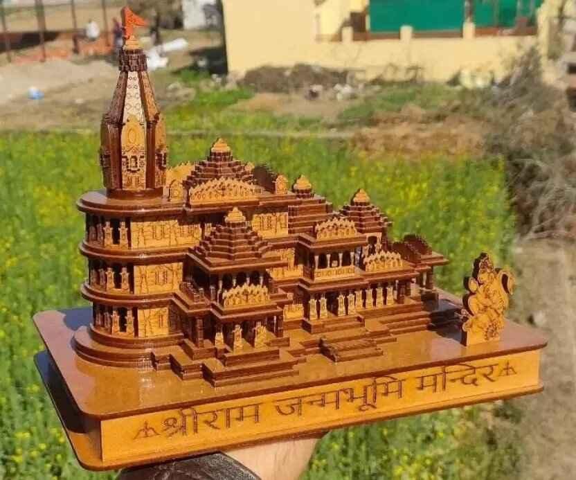 Shri Ram Mandir Ayodhya 3D Wooden Temple – Handcrafted Wooden Pooja Mandir Showpiece | SFYKART