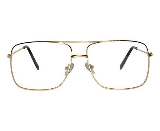 Unisex Clear Golden Retro Square Sunglasses – Stylish Metal Frame with Clear Glass Lens Casual Eyewear | SFYKART