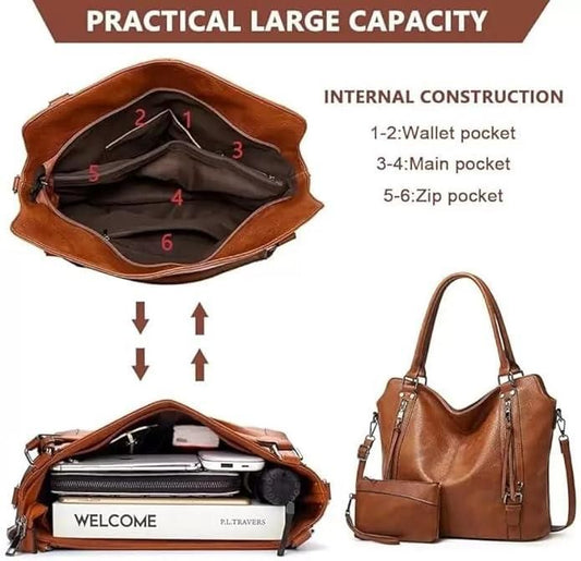 Women’s PU Leather Tote Bag – Stylish 2 in 1 Hobo Handbag with Shoulder Strap, Office & Casual Purse | SFYKART