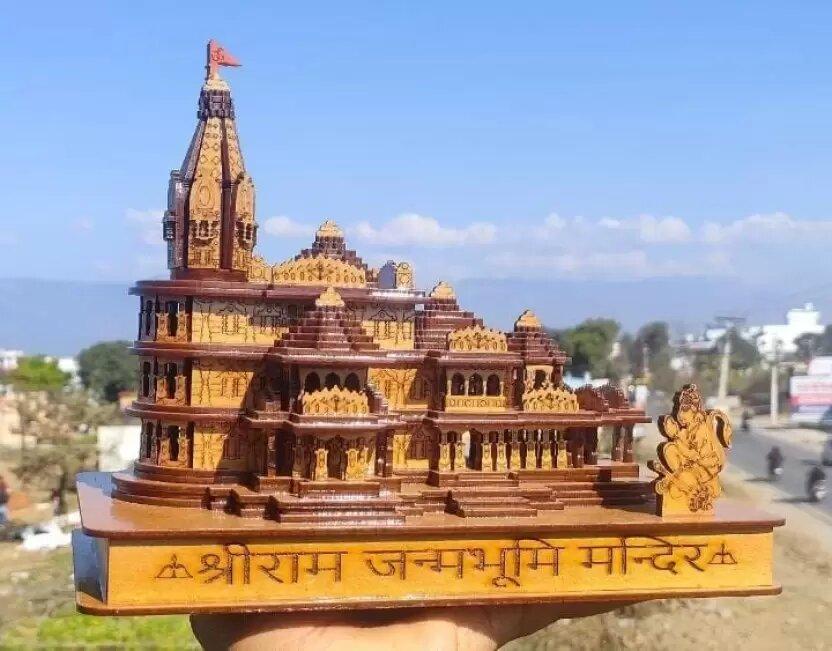 Shri Ram Mandir Ayodhya 3D Wooden Temple – Handcrafted Wooden Pooja Mandir Showpiece | SFYKART