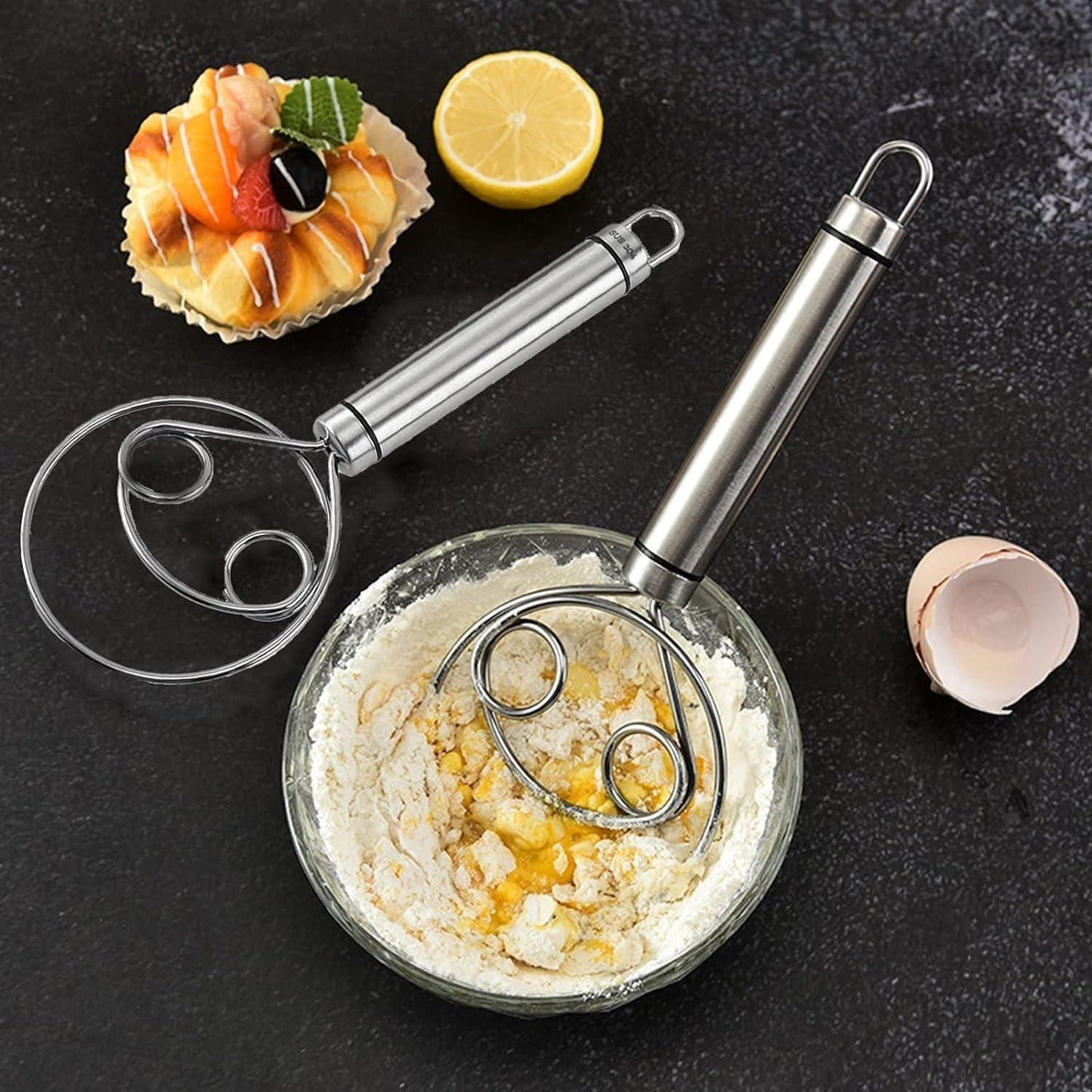 Dishwasher Safe Danish Dough Whisk – Stainless Steel Bread Whisk & Mixer Tool for Baking (Pack of 2) | SFYKART