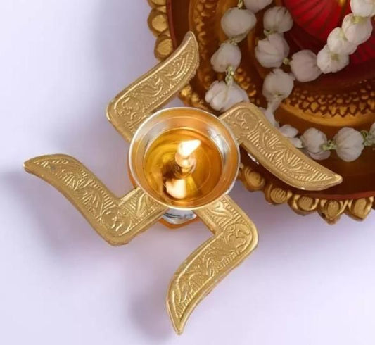 Brass Swastik Diya – Traditional Pooja Oil Lamp for Home Temple & Festive Décor | SFYKART