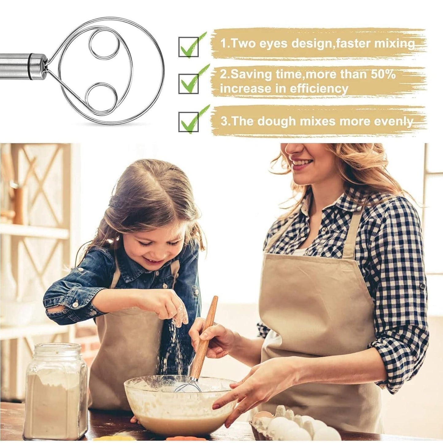 Dishwasher Safe Danish Dough Whisk – Stainless Steel Bread Whisk & Mixer Tool for Baking (Pack of 2) | SFYKART