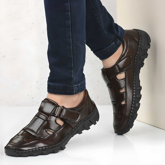 Brown Roman Sandals for Men – Faux Leather Casual Slip-On Footwear, Comfortable & Stylish Outdoor Sandals (UK 6-10)