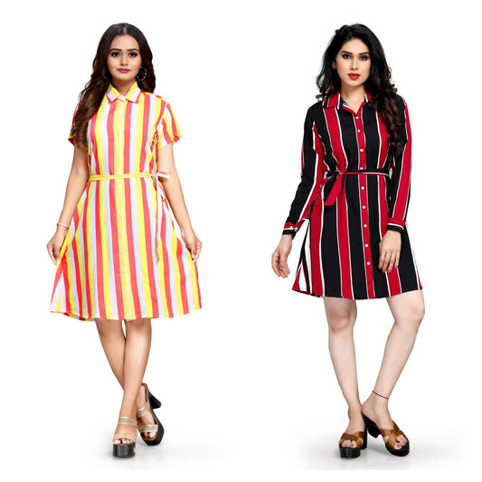 Women's Crepe Printed Shirt Style Short Dress Buy 1 Get 1 Free