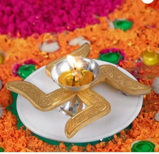 Brass Swastik Diya – Traditional Pooja Oil Lamp for Home Temple & Festive Décor | SFYKART