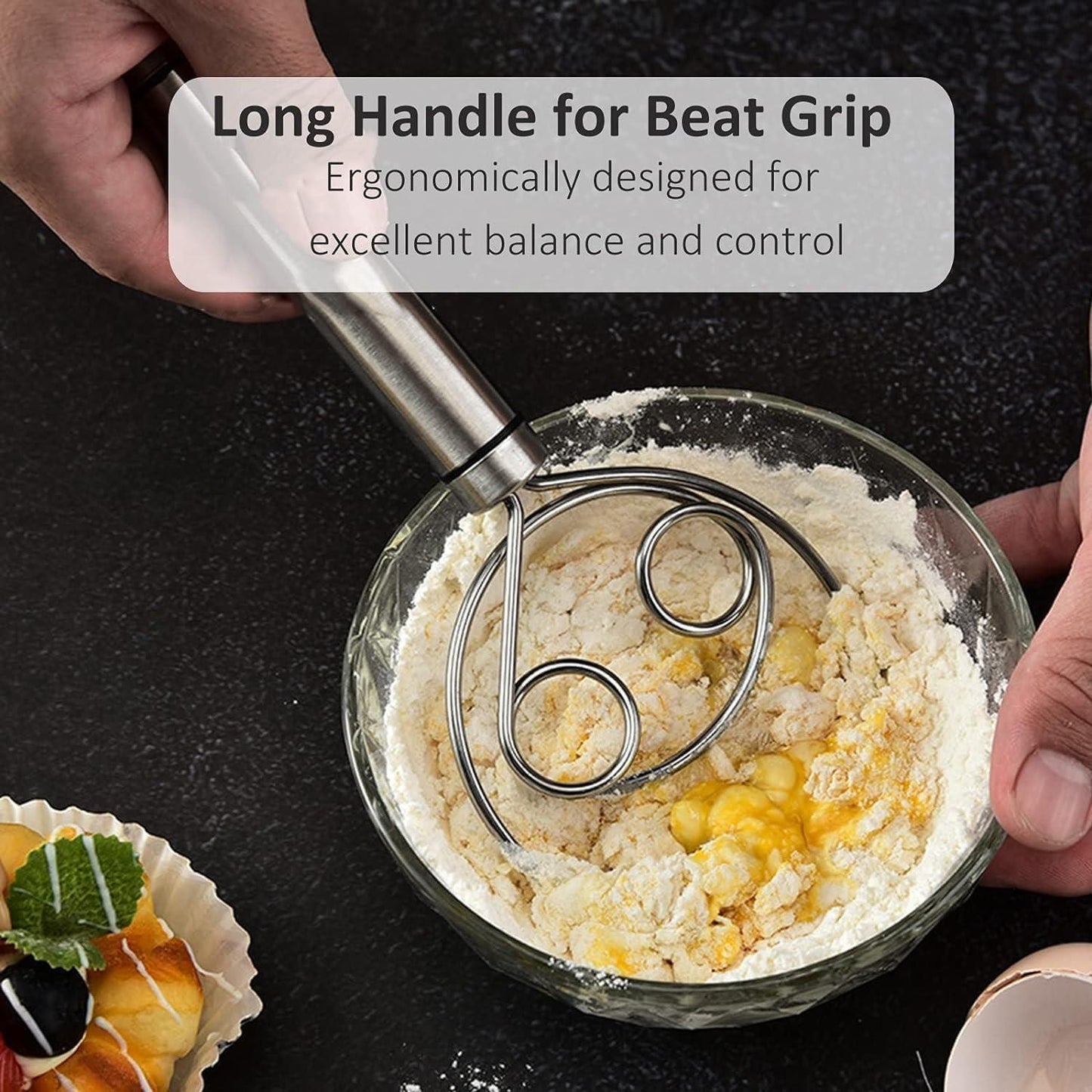 Dishwasher Safe Danish Dough Whisk – Stainless Steel Bread Whisk & Mixer Tool for Baking (Pack of 2) | SFYKART