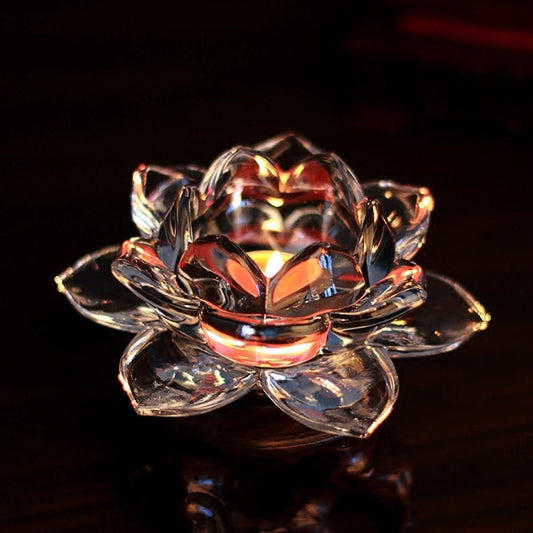 Glass Lotus Flower Tea Light Candle Holder – Decorative Transparent T-Light Holder for Home Décor & Festivals (Diwali, Christmas, Eid) | SFYKART