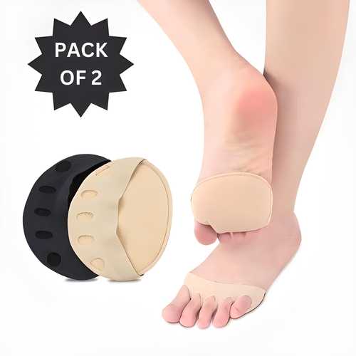 Invisible Fashion Women Toe Pad Inserts – Ruffle Wave Half Insoles Five Toes Socks for Comfort & Style (Pack of 2 Pairs, Black/Beige) | SFYKART