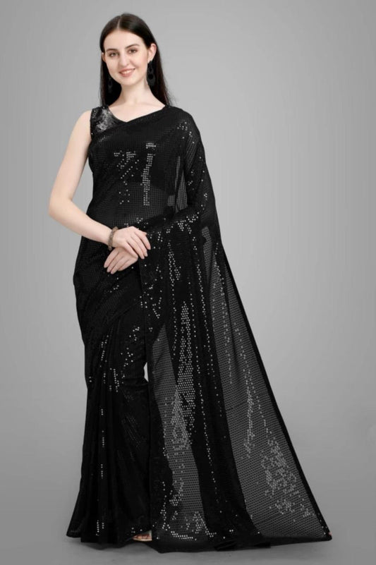 Trendy Sequins Work Georgette Saree with Matching Blouse Piece – Elegant Party & Festive Wear | SFYKART