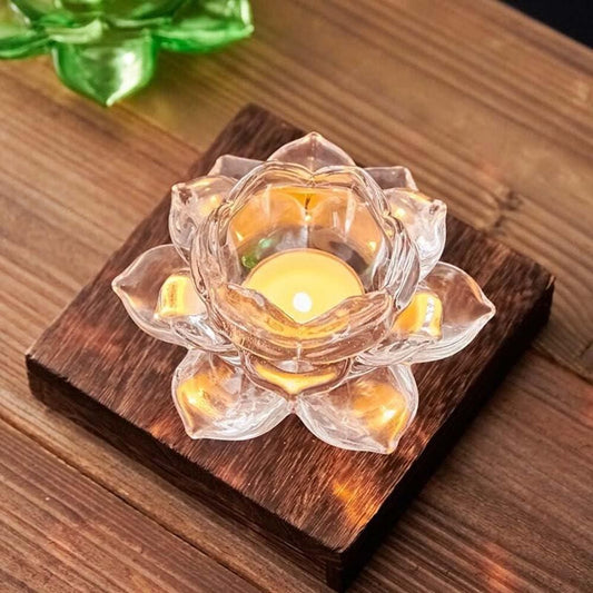 Glass Lotus Flower Tea Light Candle Holder – Decorative Transparent T-Light Holder for Home Décor & Festivals (Diwali, Christmas, Eid) | SFYKART
